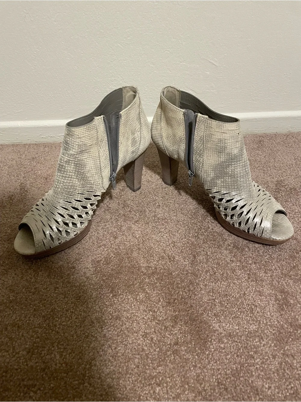 Paul Green Silver Woven Peep-Toe Ankle Booties